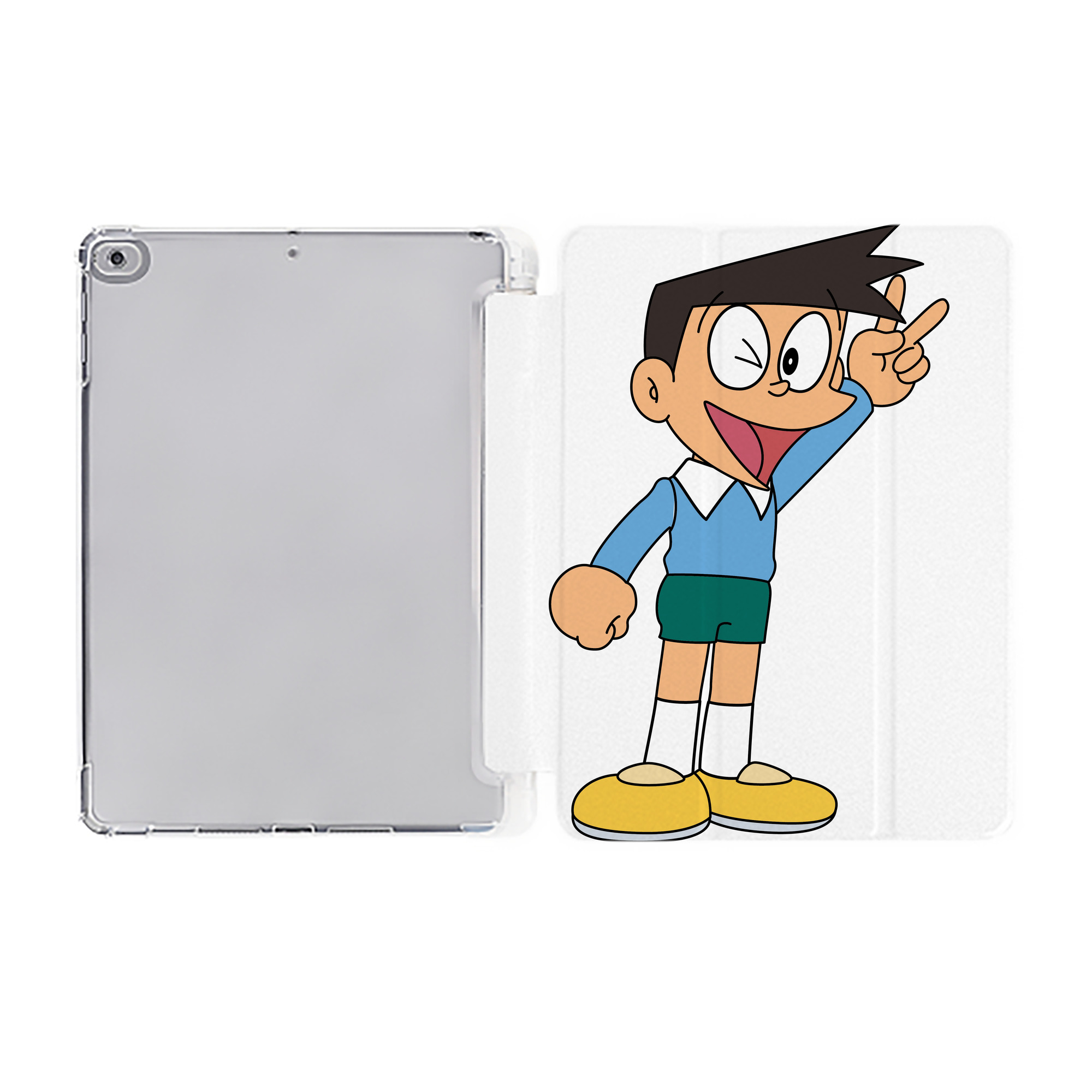 （画像用） ドラえもん 骨川 スネ夫 Doraemon Honekawa Suneo IPad ケース ペン収納付き 三つ折りスタンド PUレザー×シリコン 対応機種9.5/10.5/10.9インチ